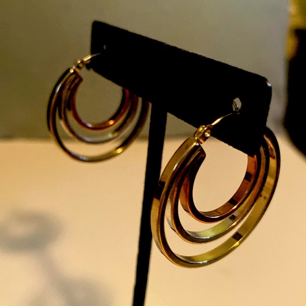 Gold tone Minimalist Hoop Earrings with Hinged Closure